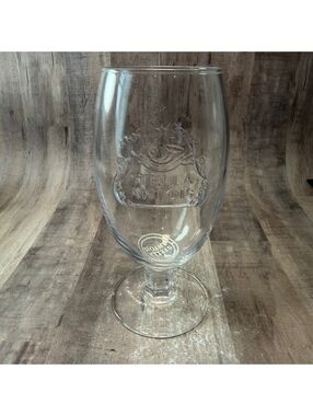 Stella Artois Clear Embossed Logo Chalice Footed Beer Glass 7" Tall